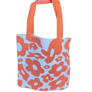 Orange & White Floral Knit Tote Bag